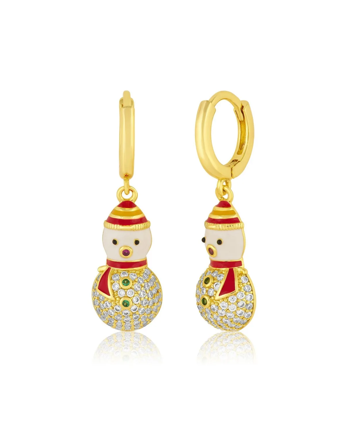 Cubic Zirconia Gold-Tone Snowman Huggie Hoop Earrings by Simona