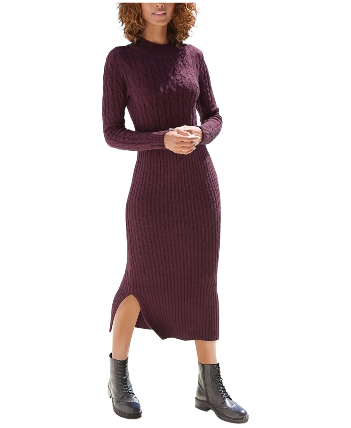 Cable-Knit Mock-Neck Sweater Dress by Lascana