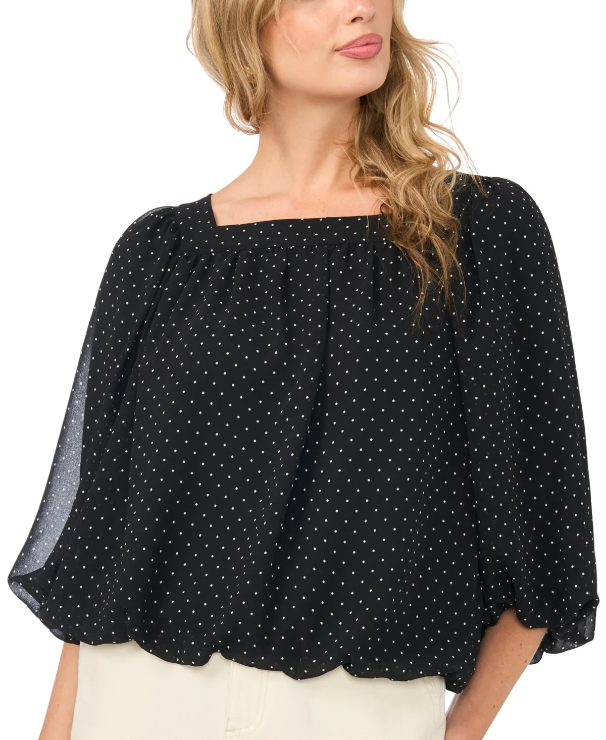 Square Neck 3/4-Sleeve Polka-Dot Blouse by Vince Camuto