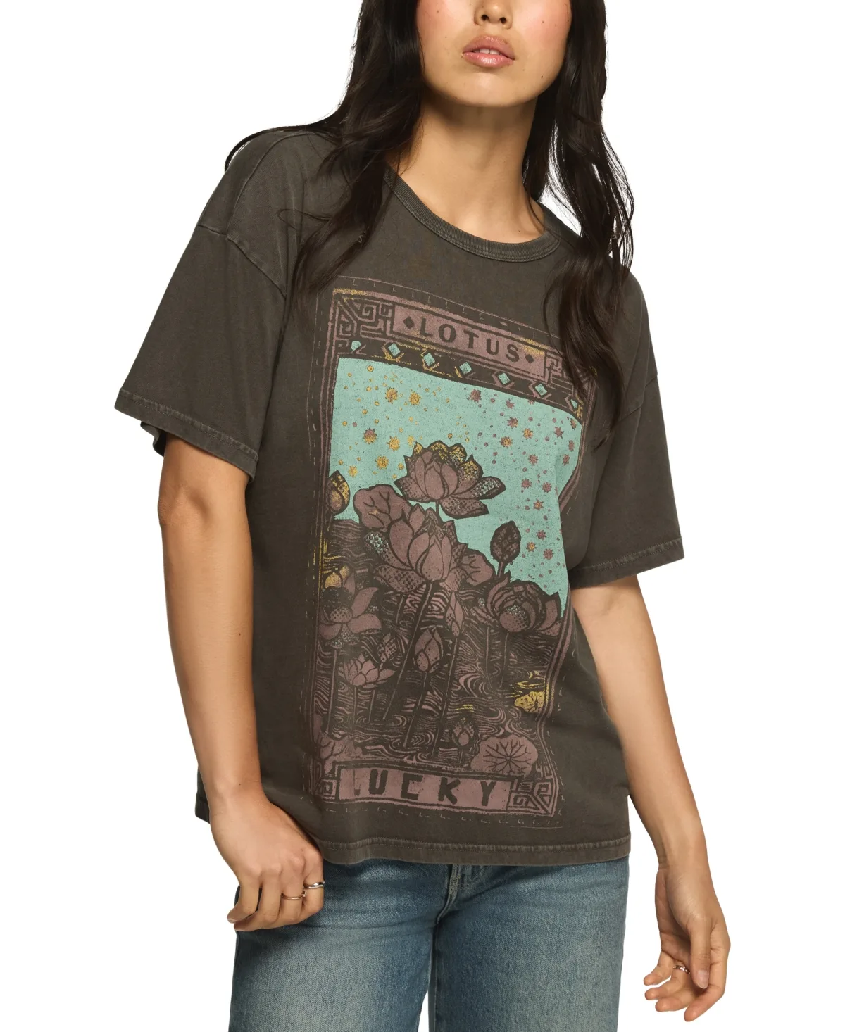 Lotus Oversized Graphic Short-Sleeve T-Shirt by Lucky Brand