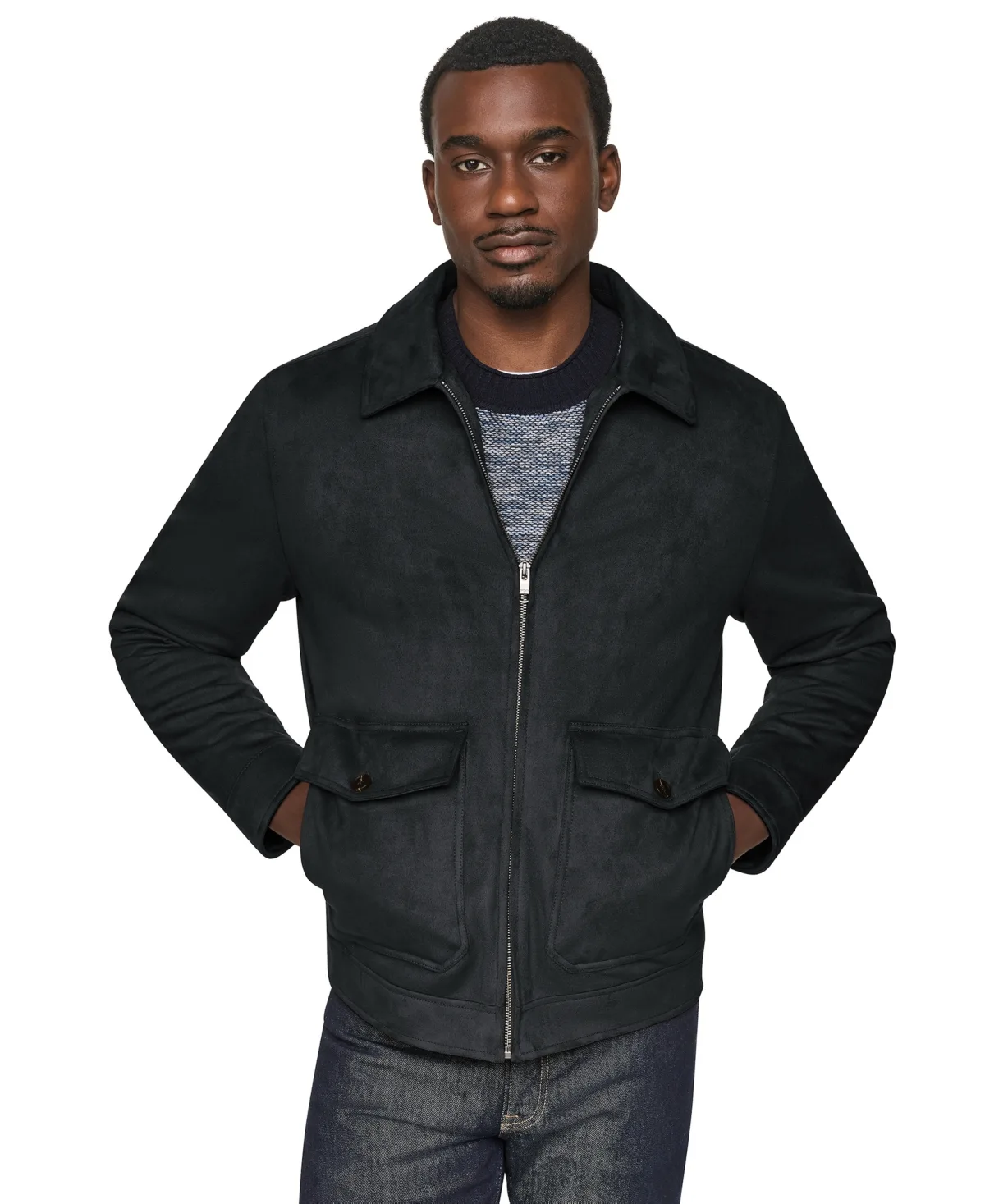Suede Zip-Front Hipster Jacket by DKNY