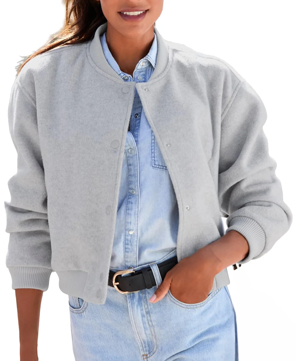 Varsity-Style Fleece Cropped Bomber Jacket by Lascana