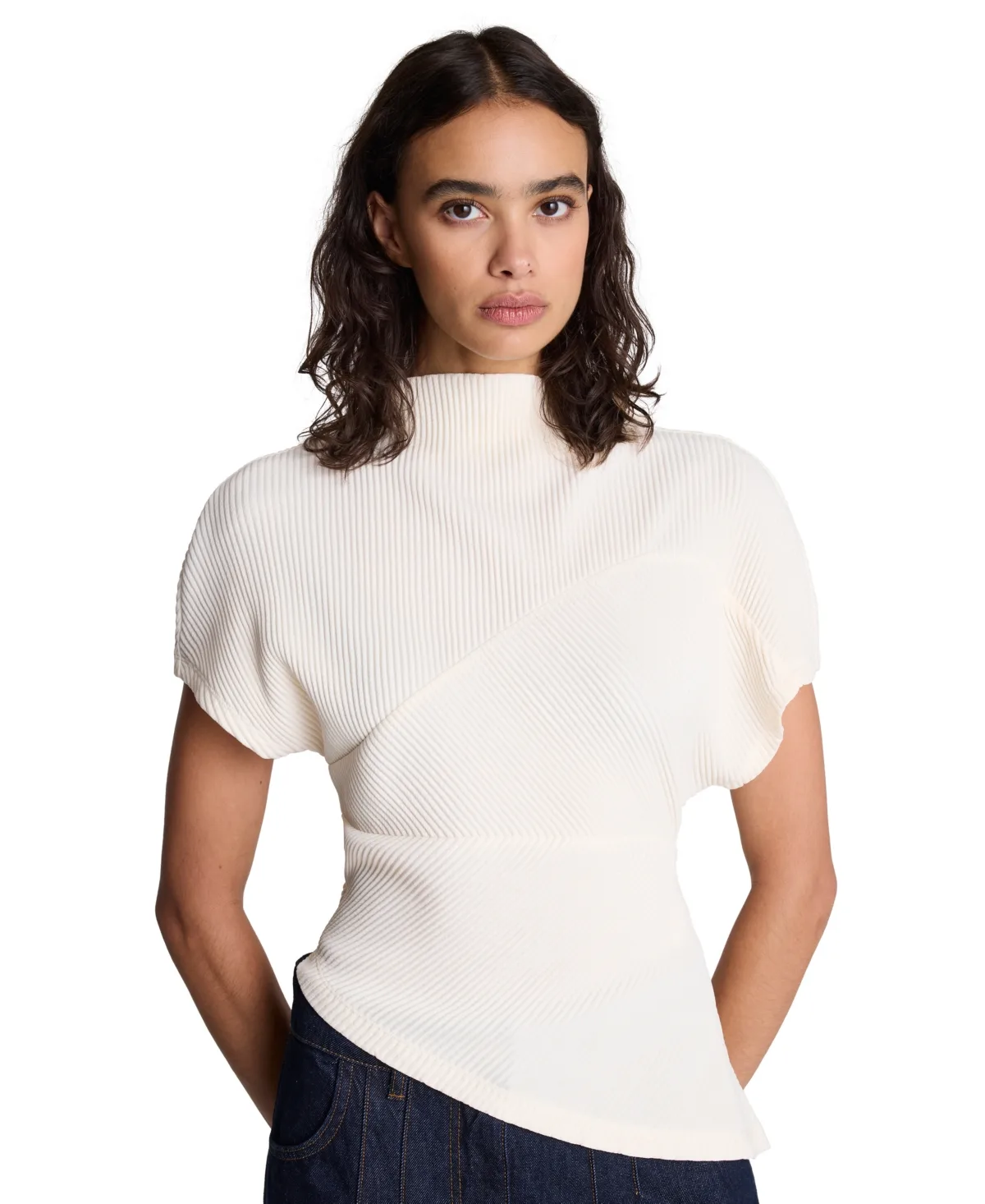 Mock Neck Extended Shoulder Short-Sleeve Pullover by Kenneth Cole