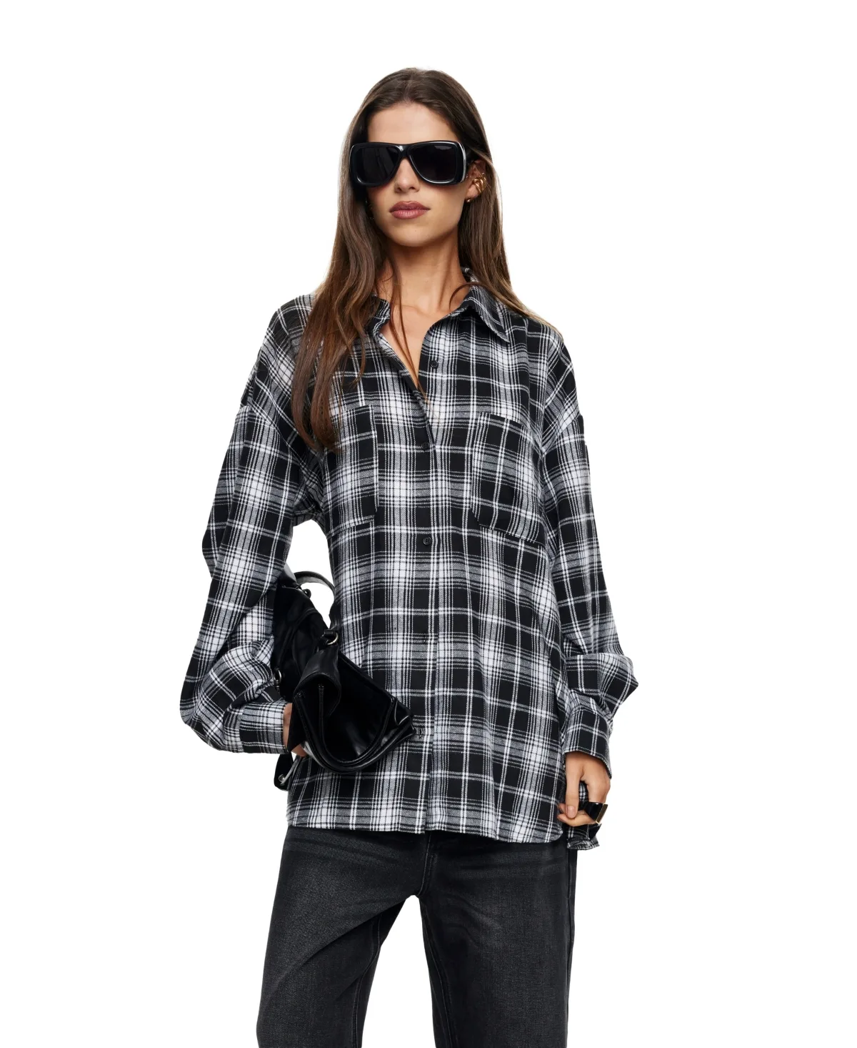 Clarity Plaid Long-Sleeve Button-Up Shirt by Lioness
