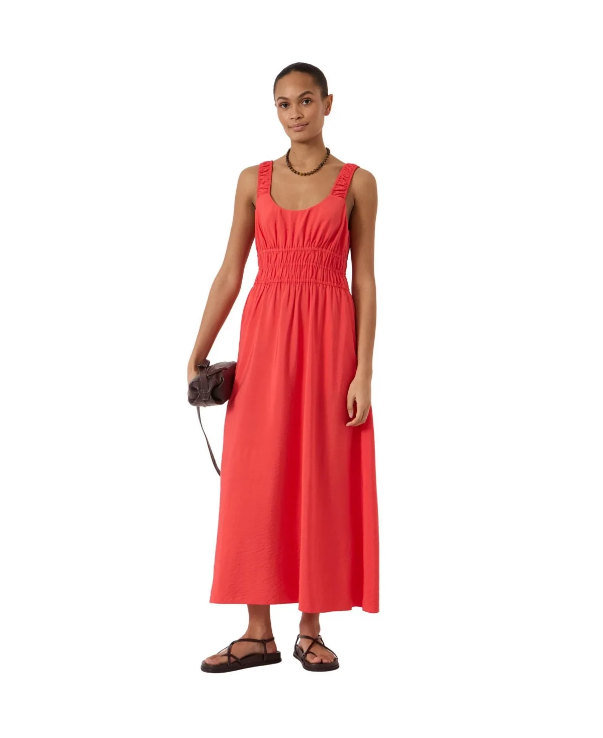 Air Flow Gathered Straps Scoop Neck A-Line Midi Dress by Hush