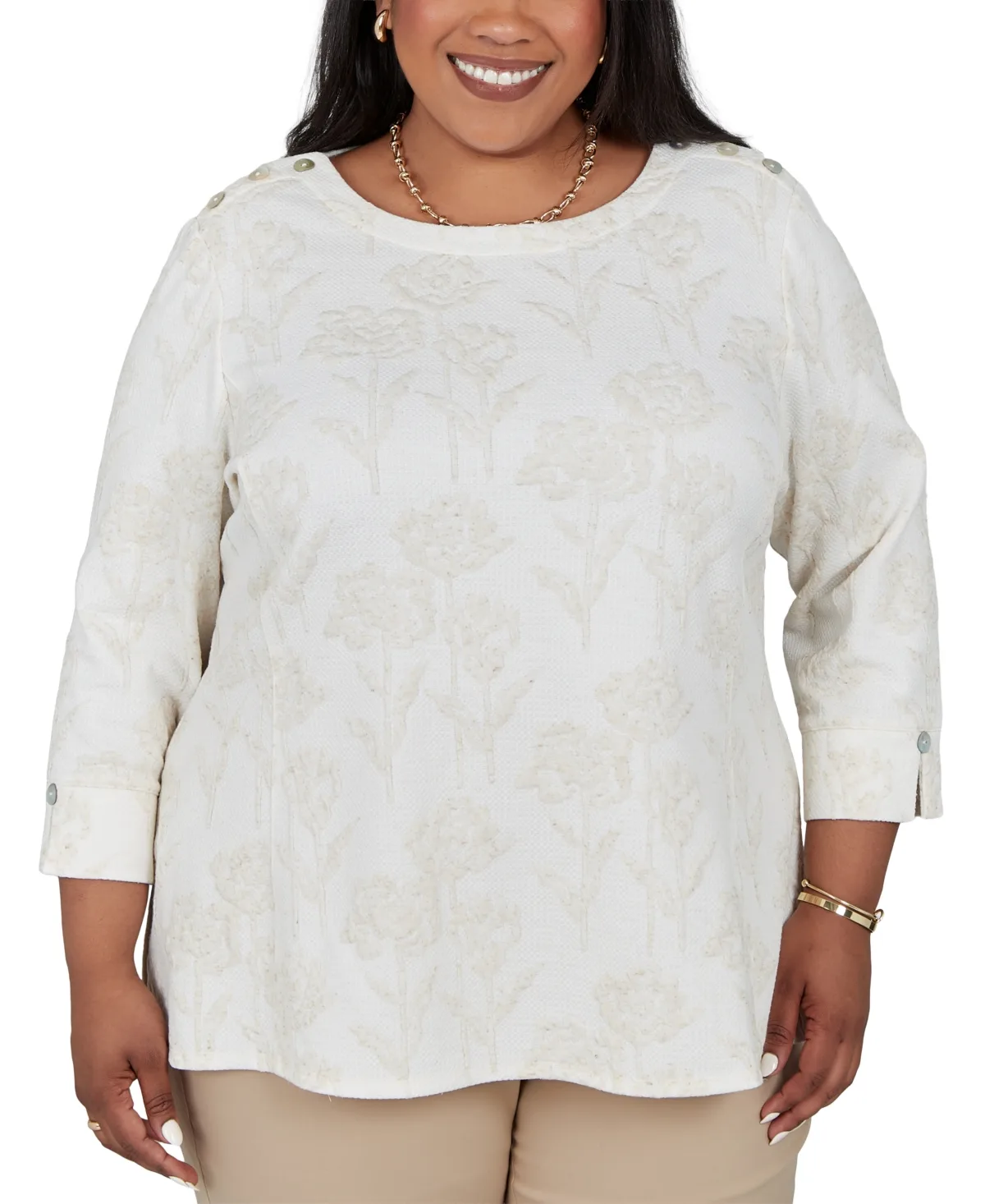 Floral 3/4-Sleeve Side-Slit Blouse by Alfred Dunner
