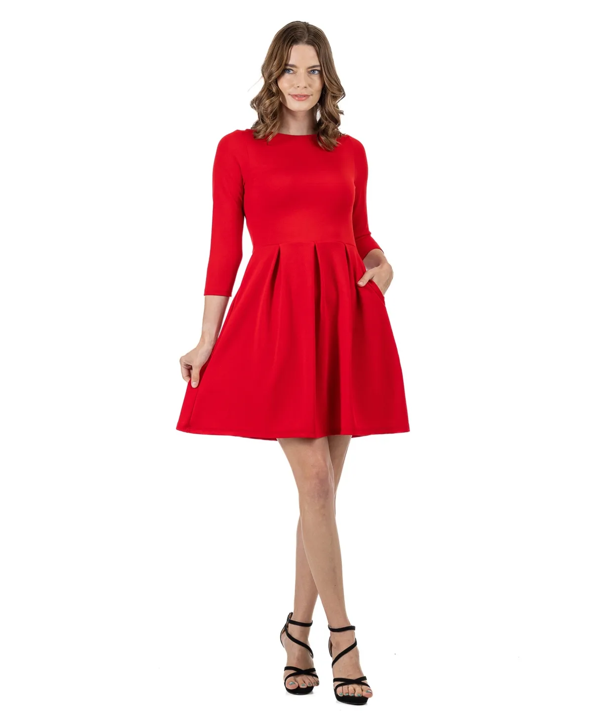 Pleated A-Line Dress with Pockets by 24seven Comfort Apparel