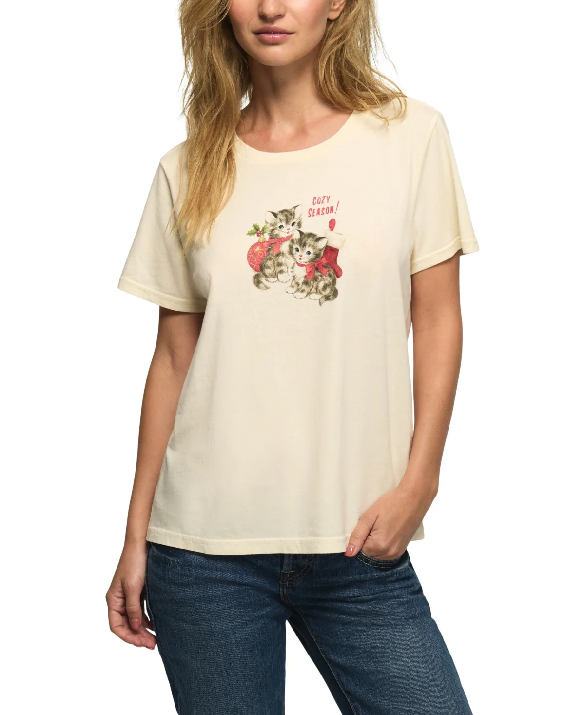 Cozy Season Kittens Classic Crew Graphic T-Shirt by Lucky Brand