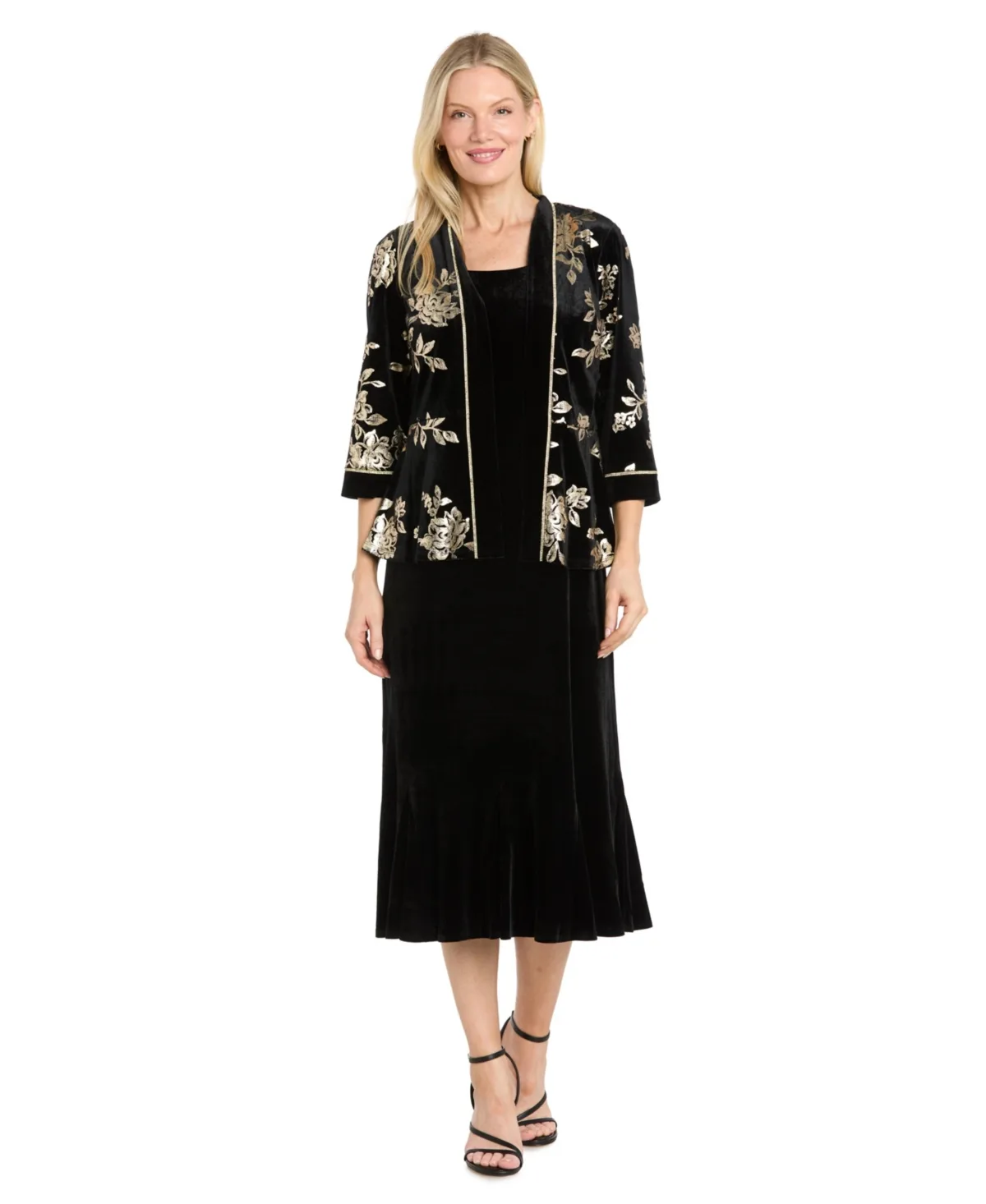 Velvet Brocade Jacket and Midi Dress, 2-Piece Set by R&M Richards