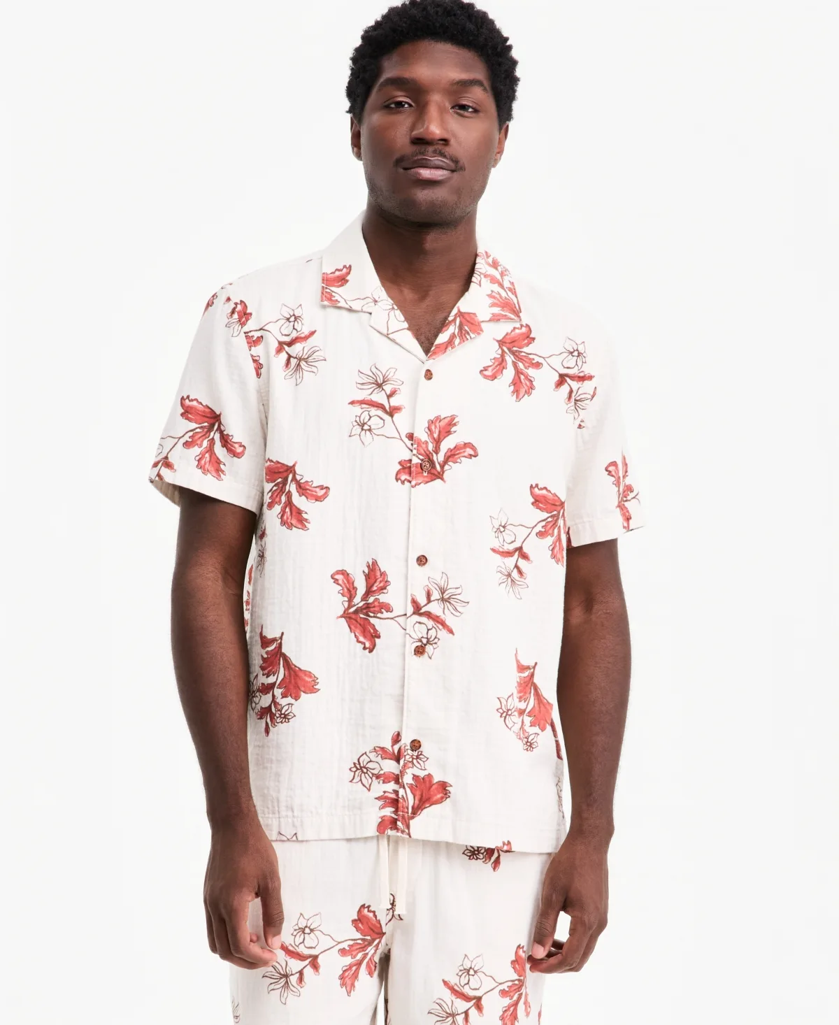Camp-Collar Short-Sleeve Floral-Embroidery Shirt by Sun  Stone