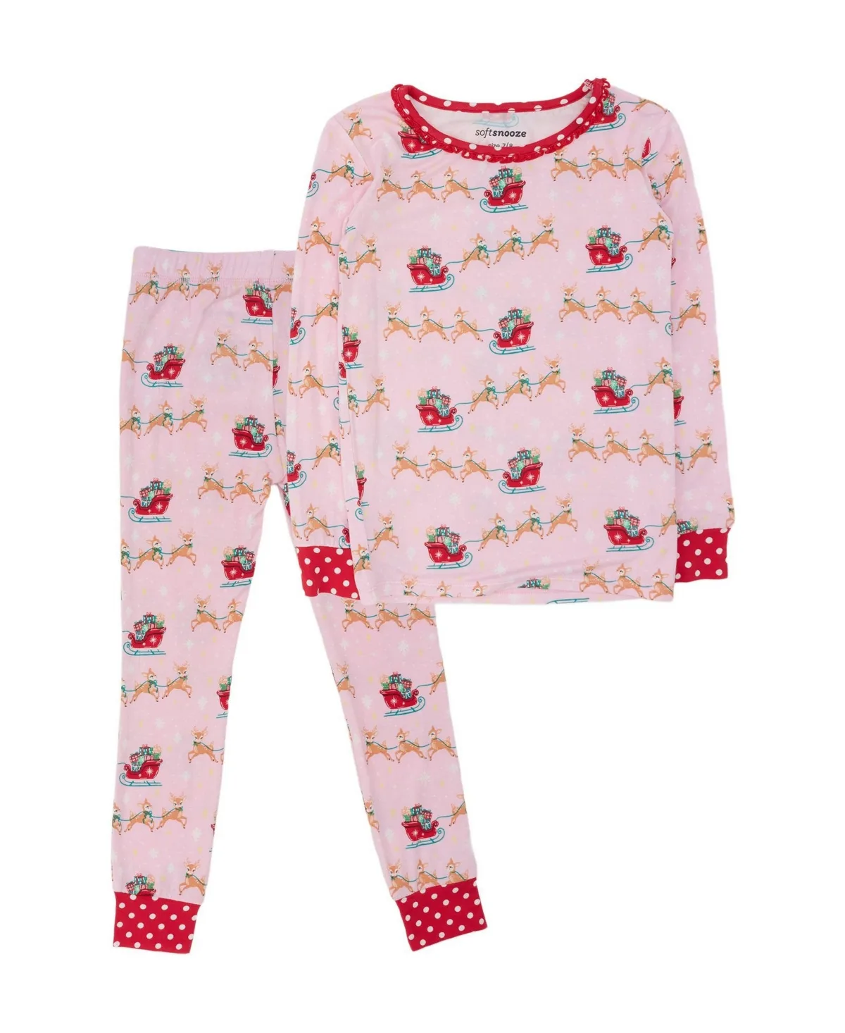 Holly Ornament Bows Long-Sleeve Ruffle Top and Pants, 2-Piece Set by Softsnooze