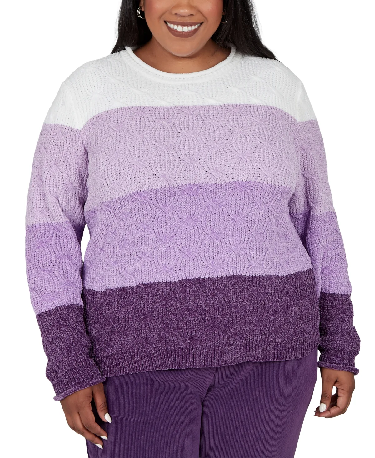 Colorblock Cable-Knit Pullover Sweater by Alfred Dunner
