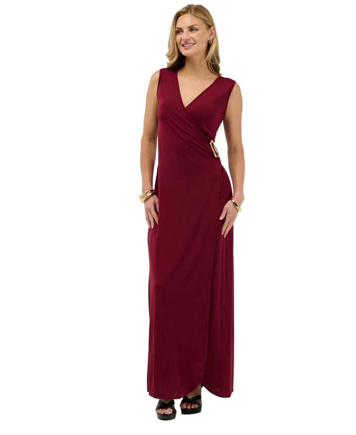 V-Neck Faux Wrap Maxi Dress by 24seven Comfort Apparel