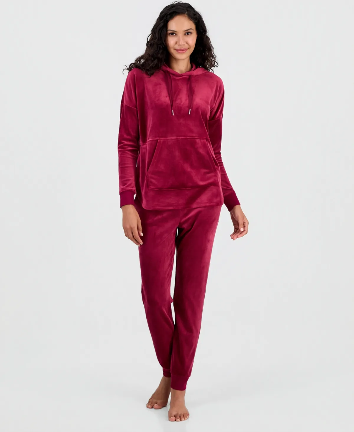 Hooded Long-Sleeve Velour Pajama Set by INC International Concepts