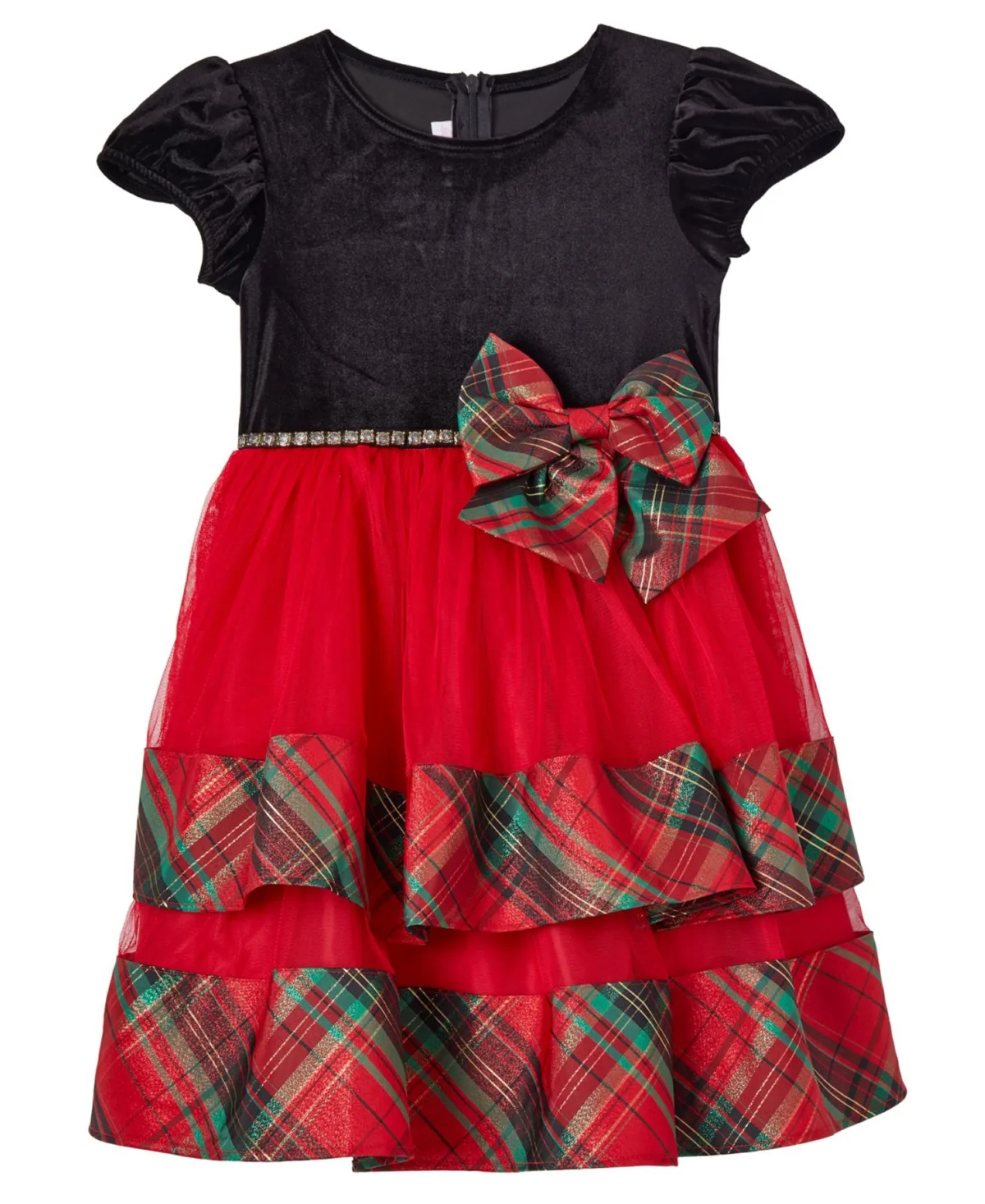 Velvet-Bodice Puff-Sleeve Fit & Flare Dress by Bonnie Jean