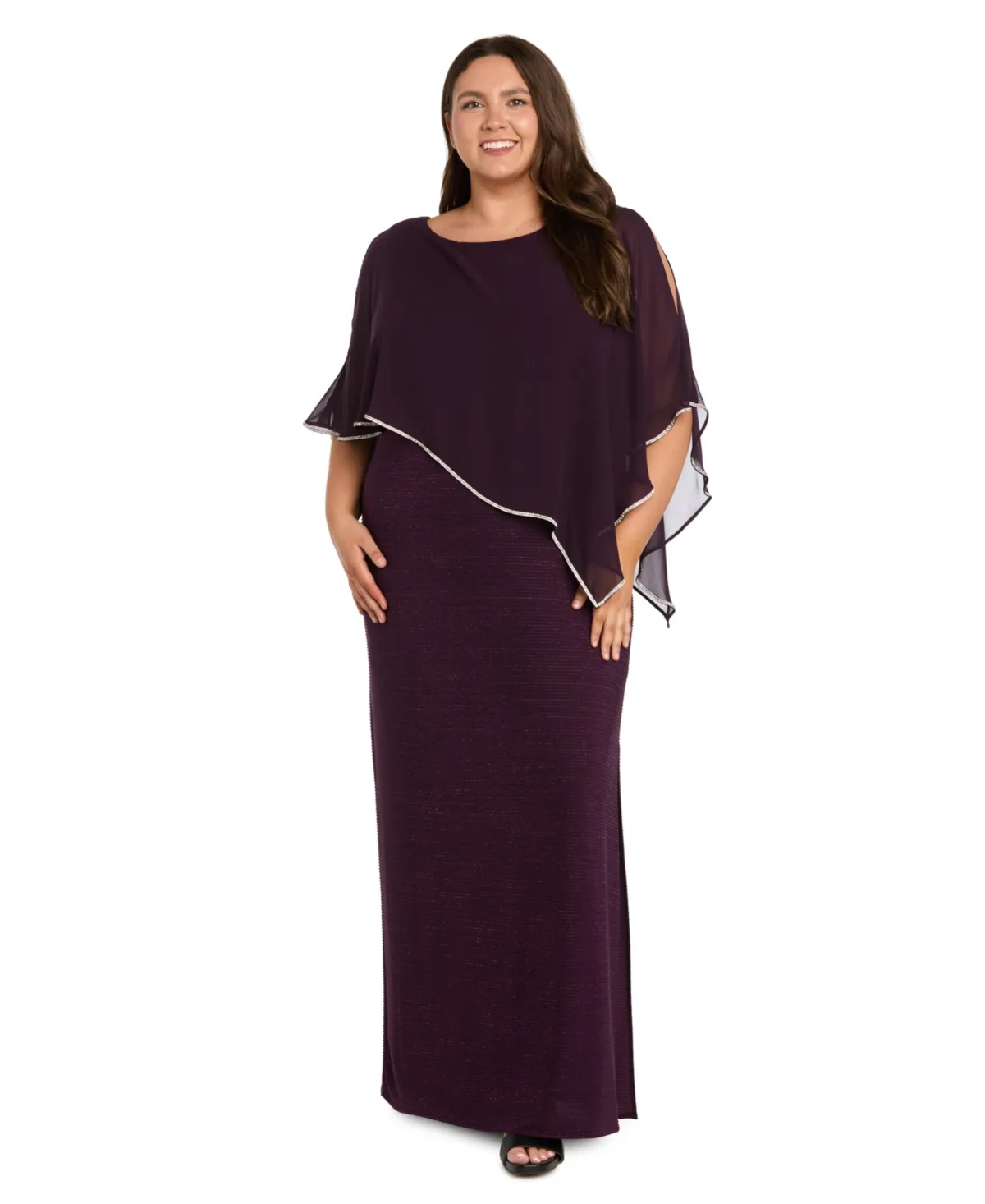 Metallic Stripe Rhinestone Trim Poncho Dress by R&M Richards