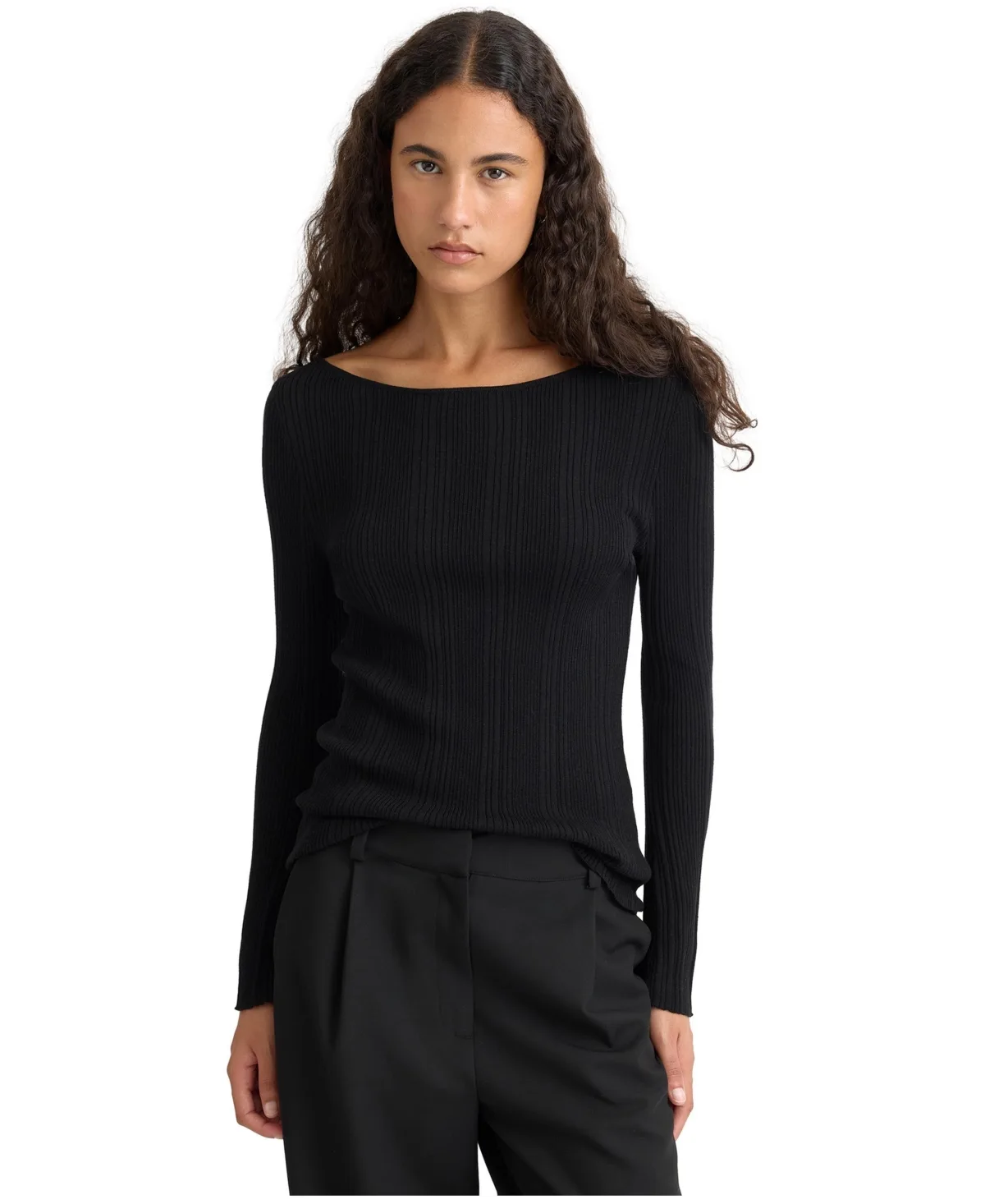 Variated-Rib Slash-Neck Sweater by Albaray