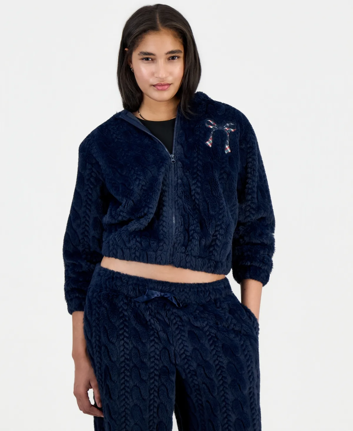 Cable-Knit Faux Fur Zip-Up Jacket by Sincerely Jules