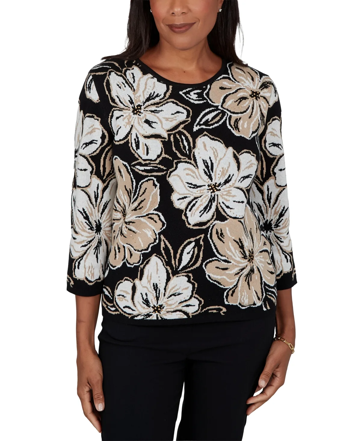 Crewneck Floral Pullover Sweater by Alfred Dunner