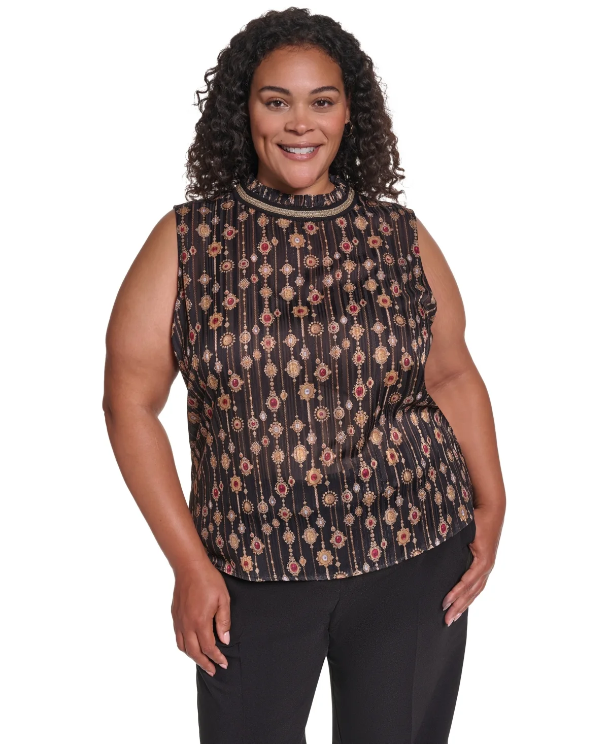 KL2070 Sleeveless Crewneck Keyhole Blouse by Karl Lagerfeld