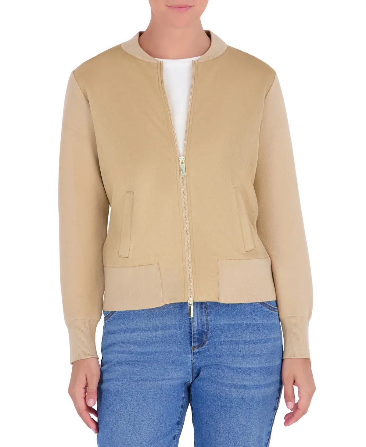 Textured Zip-Up Bomber Jacket by Jones New York
