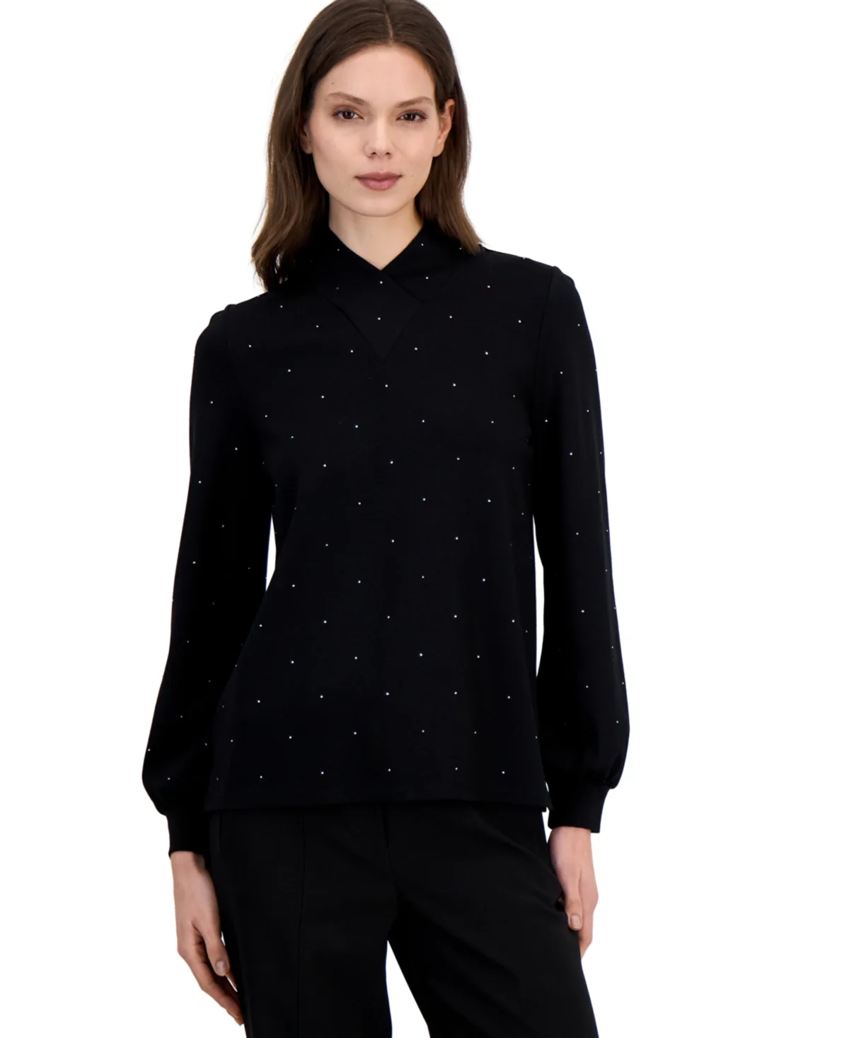 Serenity Wrap-Neck Puff-Sleeve Pullover by Anne Klein