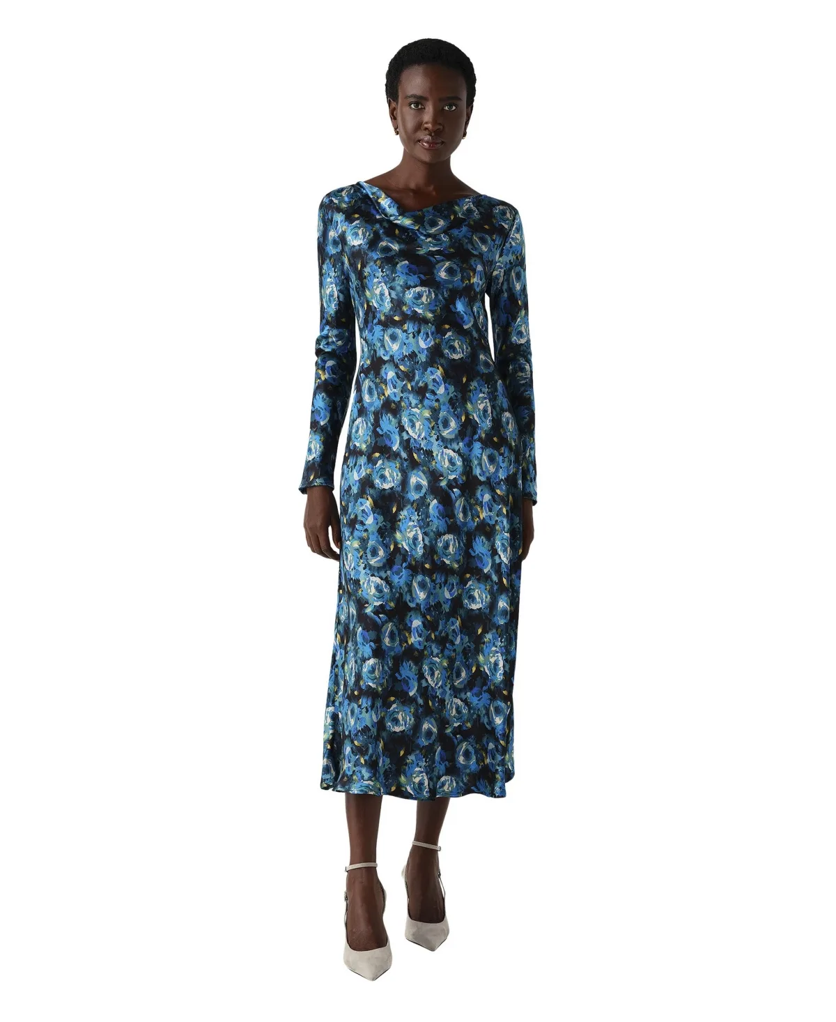 Immie Cowl Neck Long-Sleeve Floral-Print Midi Dress by Ghost London