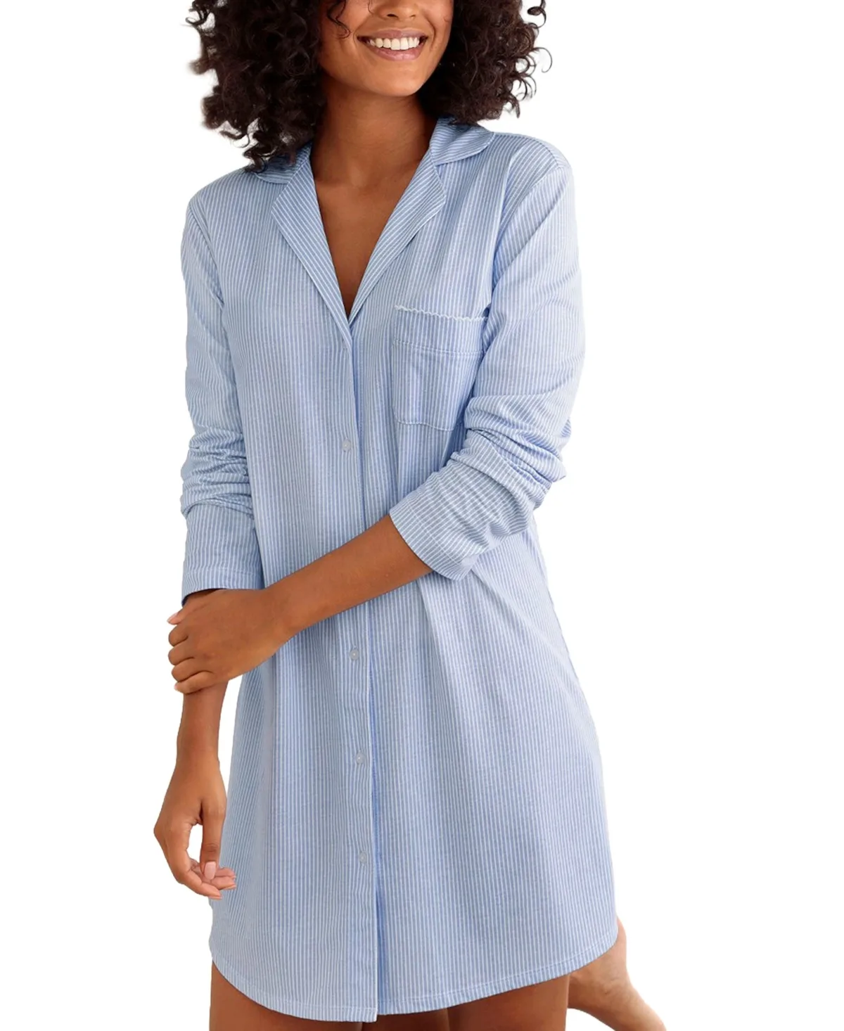 Striped Button-Front Short-Sleeve Sleep Shirt by Lascana
