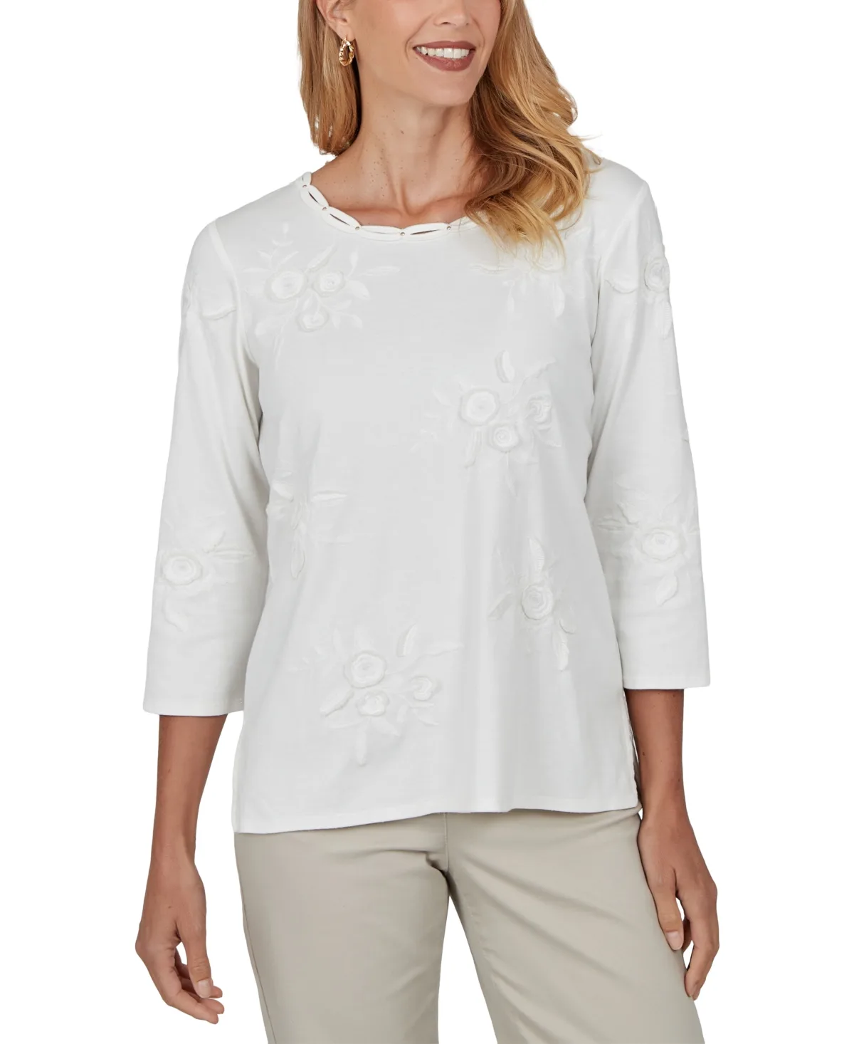 Crewneck 3/4-Sleeve Cotton-Blend Top by Alfred Dunner