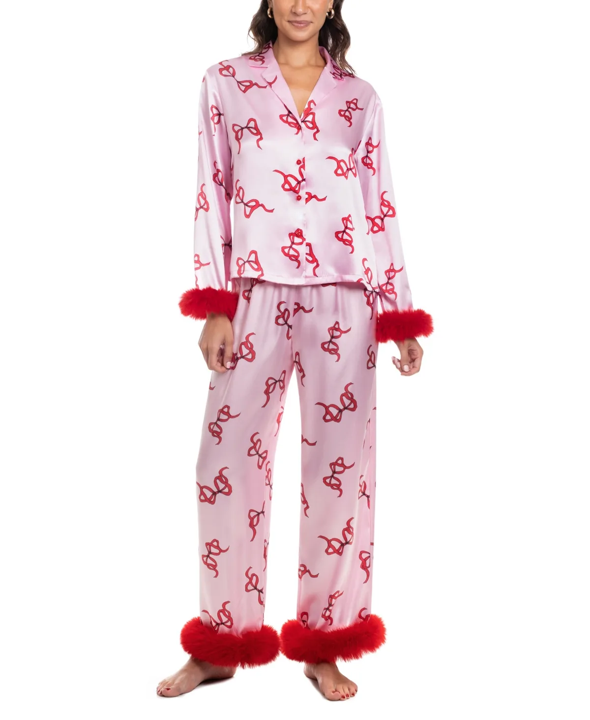 Crew Long-Sleeve Satin Top and Pants, 2-Piece Set by Linea Donatella