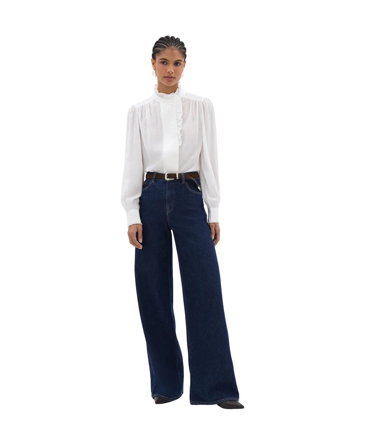 Martha Long-Sleeve Ruffled Concealed Placket Blouse by Hush