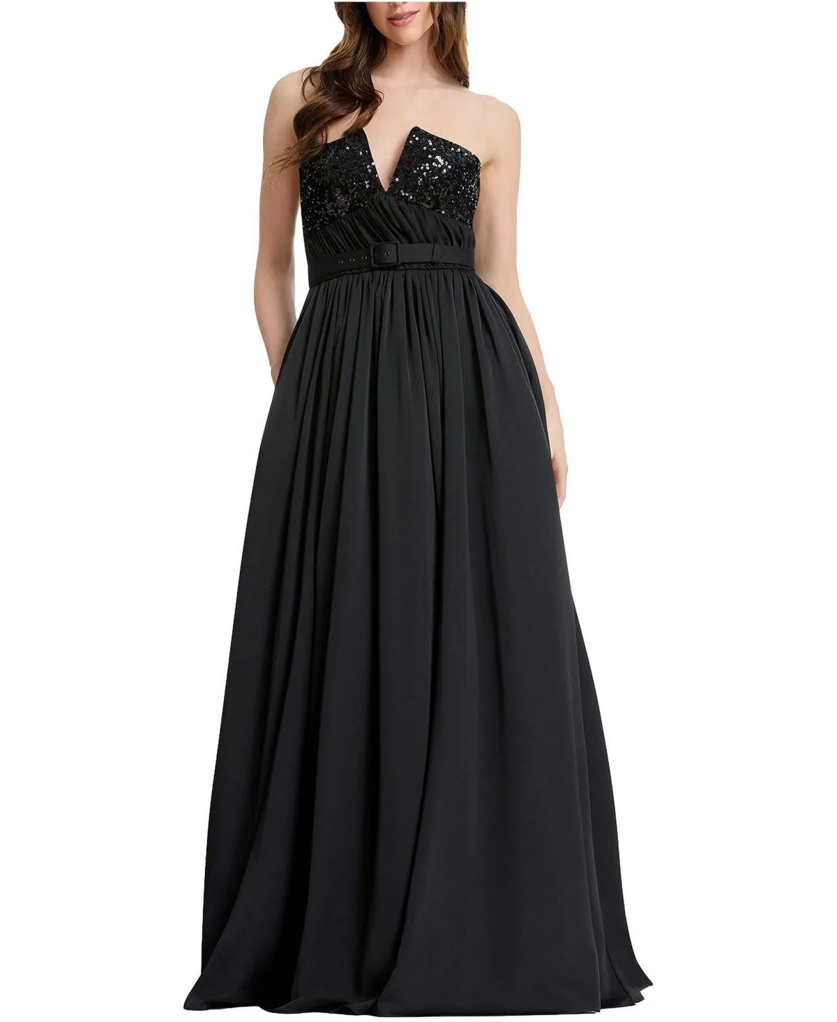 Kristine Plunge Sequin Bodice Gown by Dress the Population