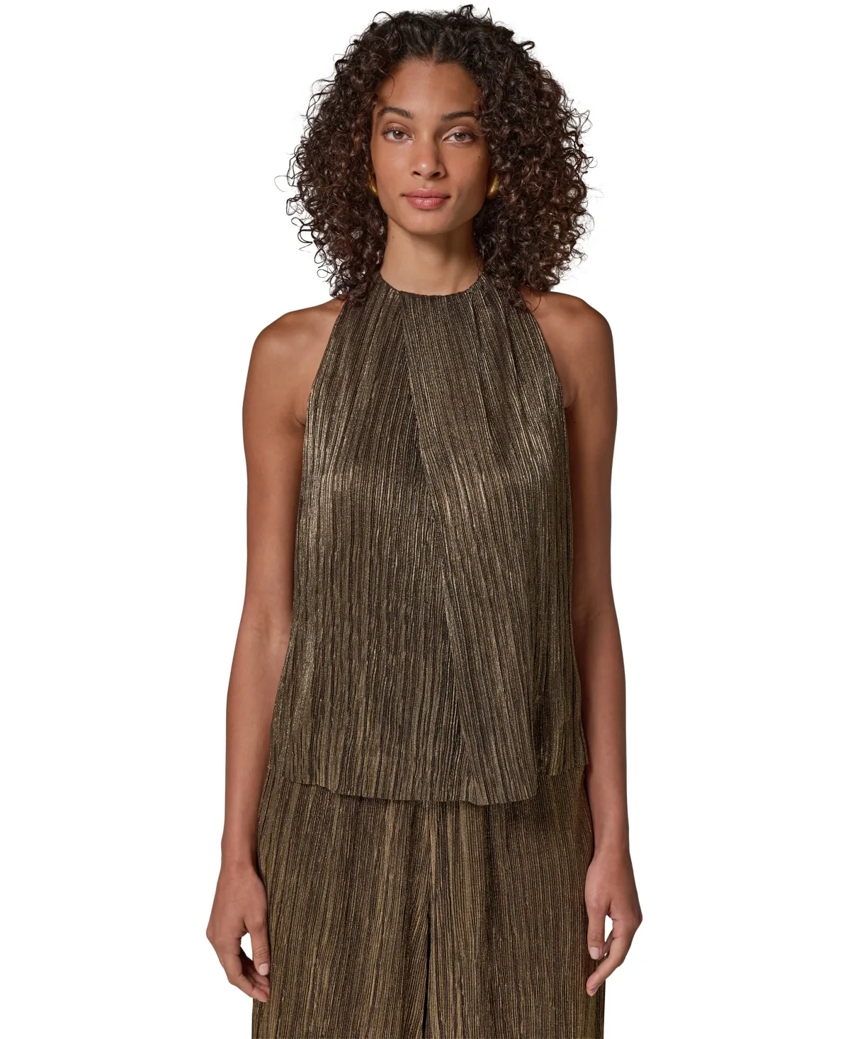 Crinkle Pleated-Shoulder Halter Top by Donna Karan New York