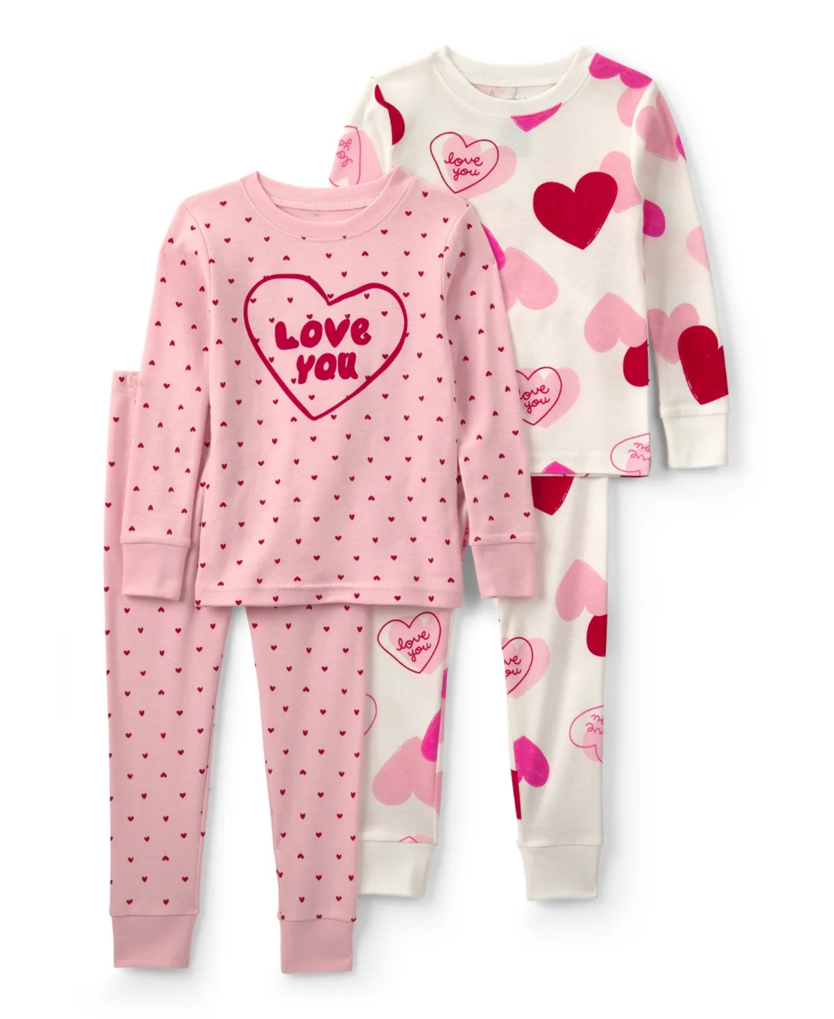 Love You Heart Print Long-Sleeve Snug-Fit Pajamas, 4-Piece Set by Carter's