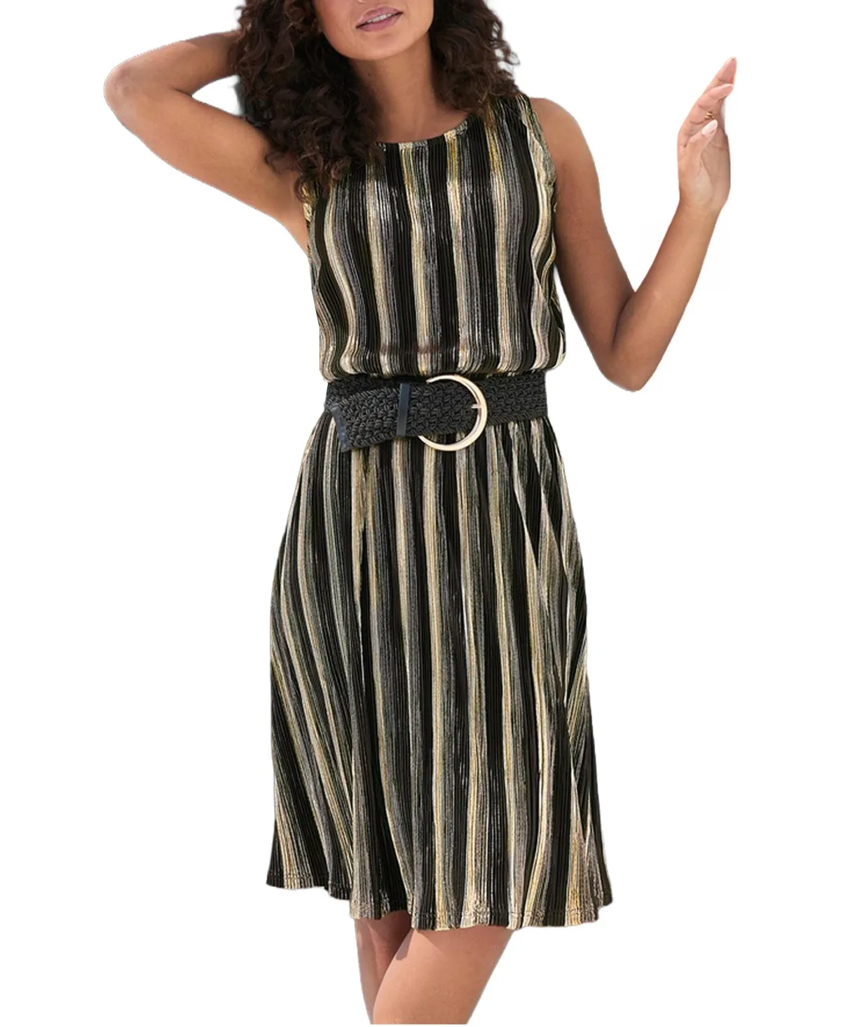 Metallic Sleeveless Blouson Fit & Flare Mini Dress by Lascana