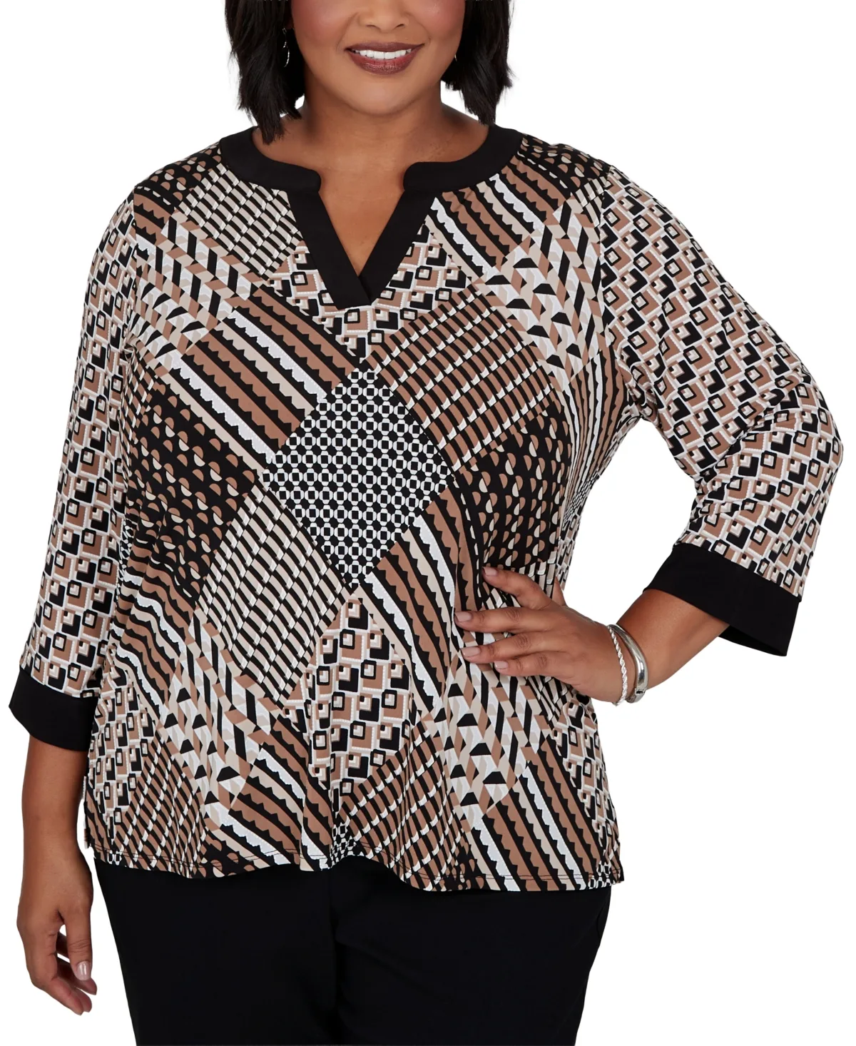 Geometric-Print 3/4-Sleeve Blouse by Alfred Dunner