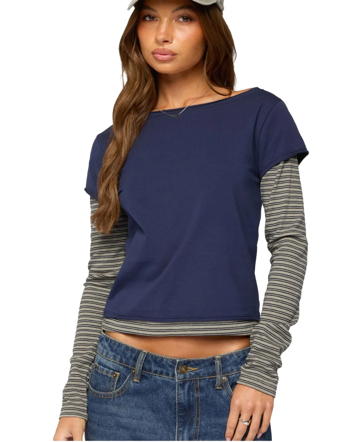 Layered Stripey Long Sleeve T-Shirt by Edikted