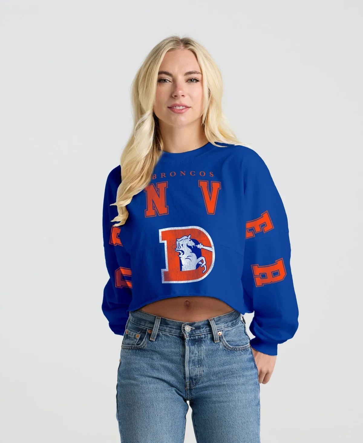 Denver Broncos Cropped Long-Sleeve T-Shirt by Spirit Jersey