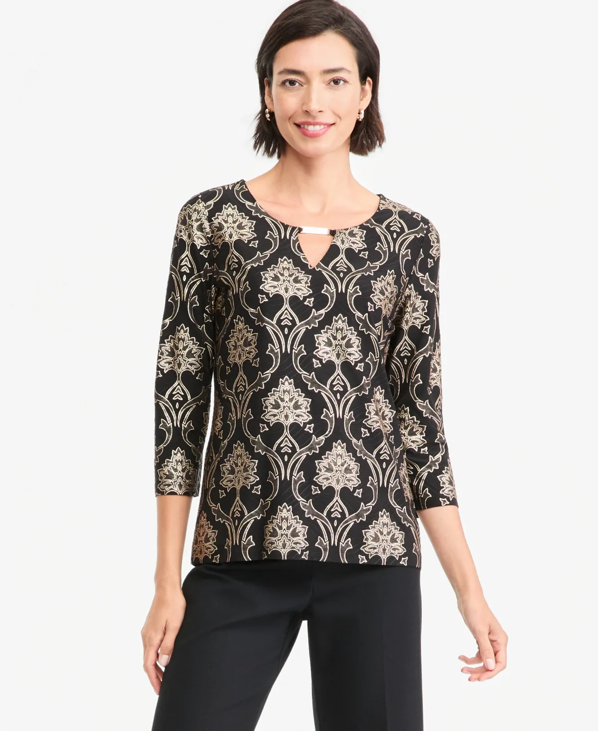 Damask 3/4-Sleeve T-Shirt by JM Collection