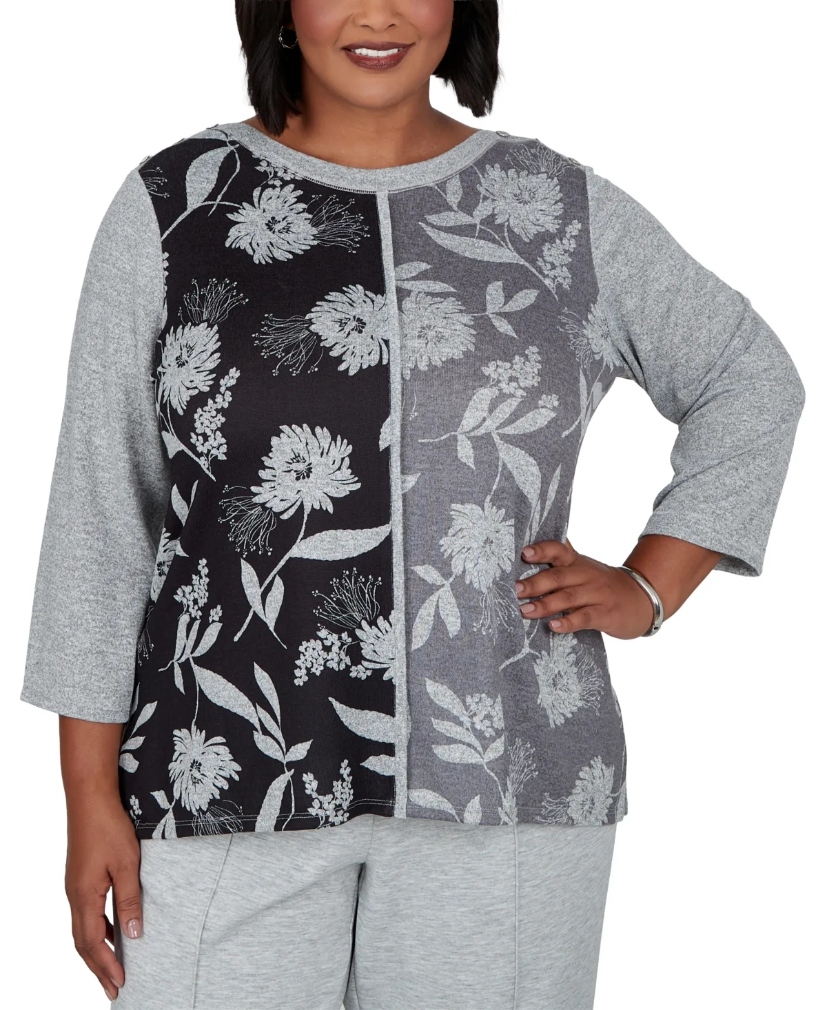 Boat-Neck 3/4-Sleeve Blouse by Alfred Dunner