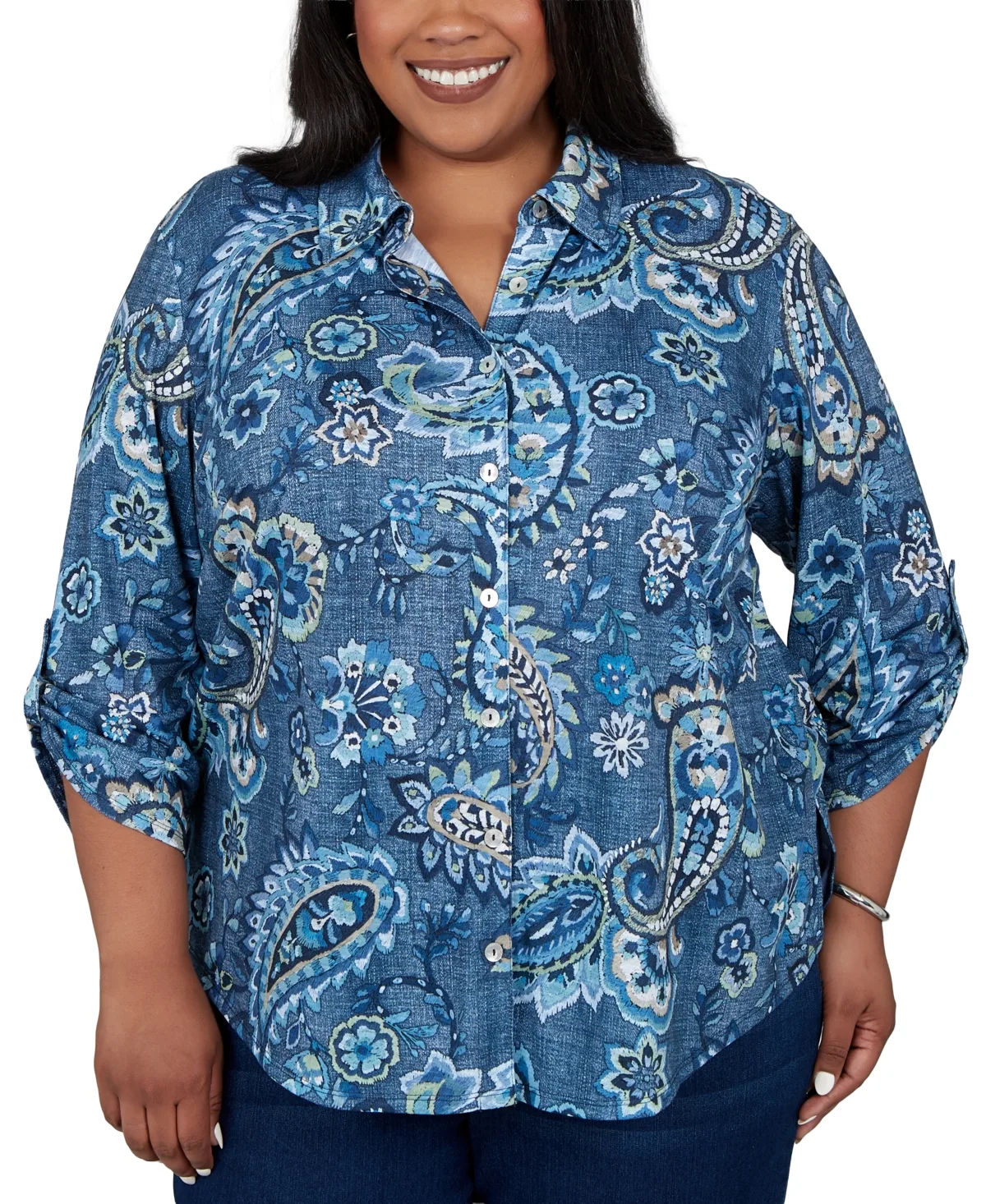 Collared 3/4-Sleeve Paisley Top by Alfred Dunner