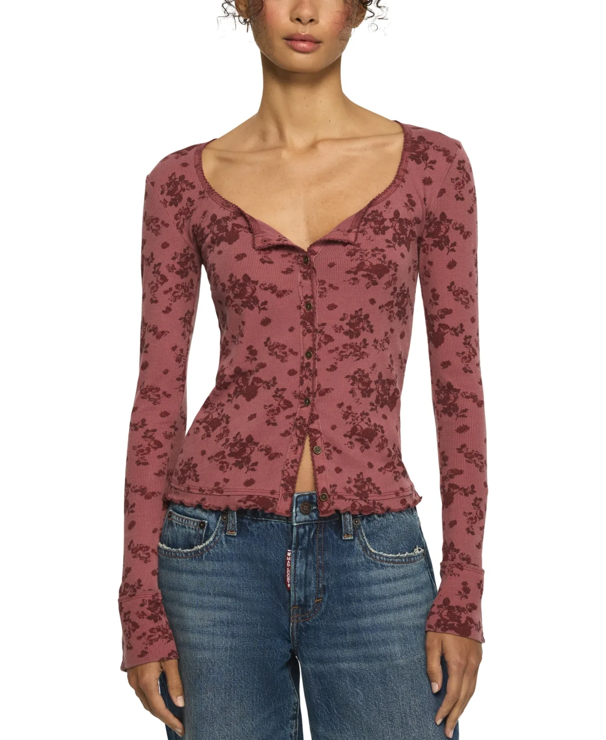 Floral-Print Long-Sleeve Scoop Neck Top by Lucky Brand