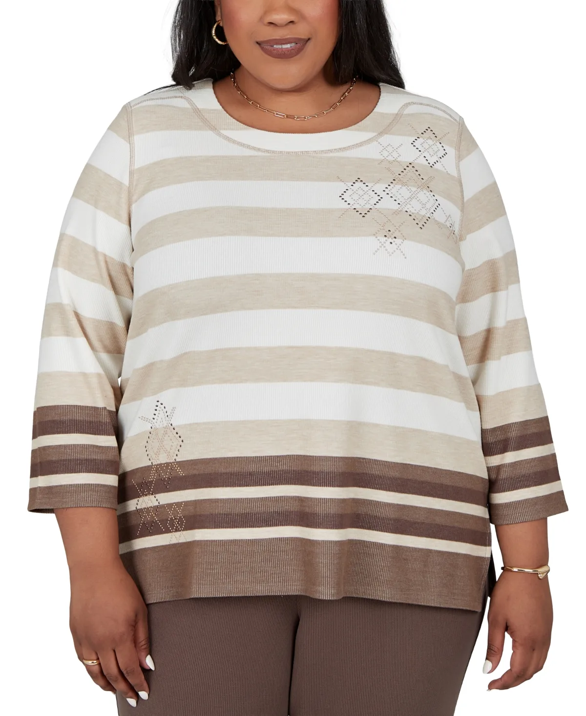 3/4-Sleeve Striped Embellished Knit by Alfred Dunner