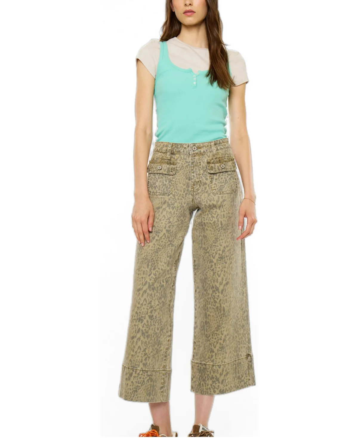Leonore High-Rise Cropped Wide-Leg Jeans by Kancan