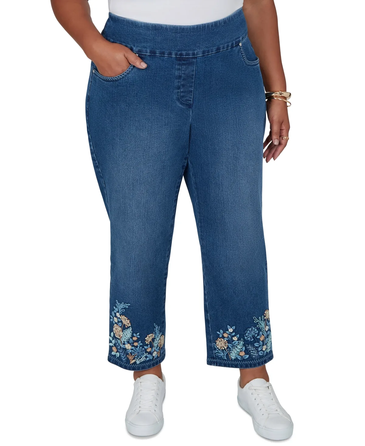 Cropped-Ankle Pull-On Denim Pants by Alfred Dunner