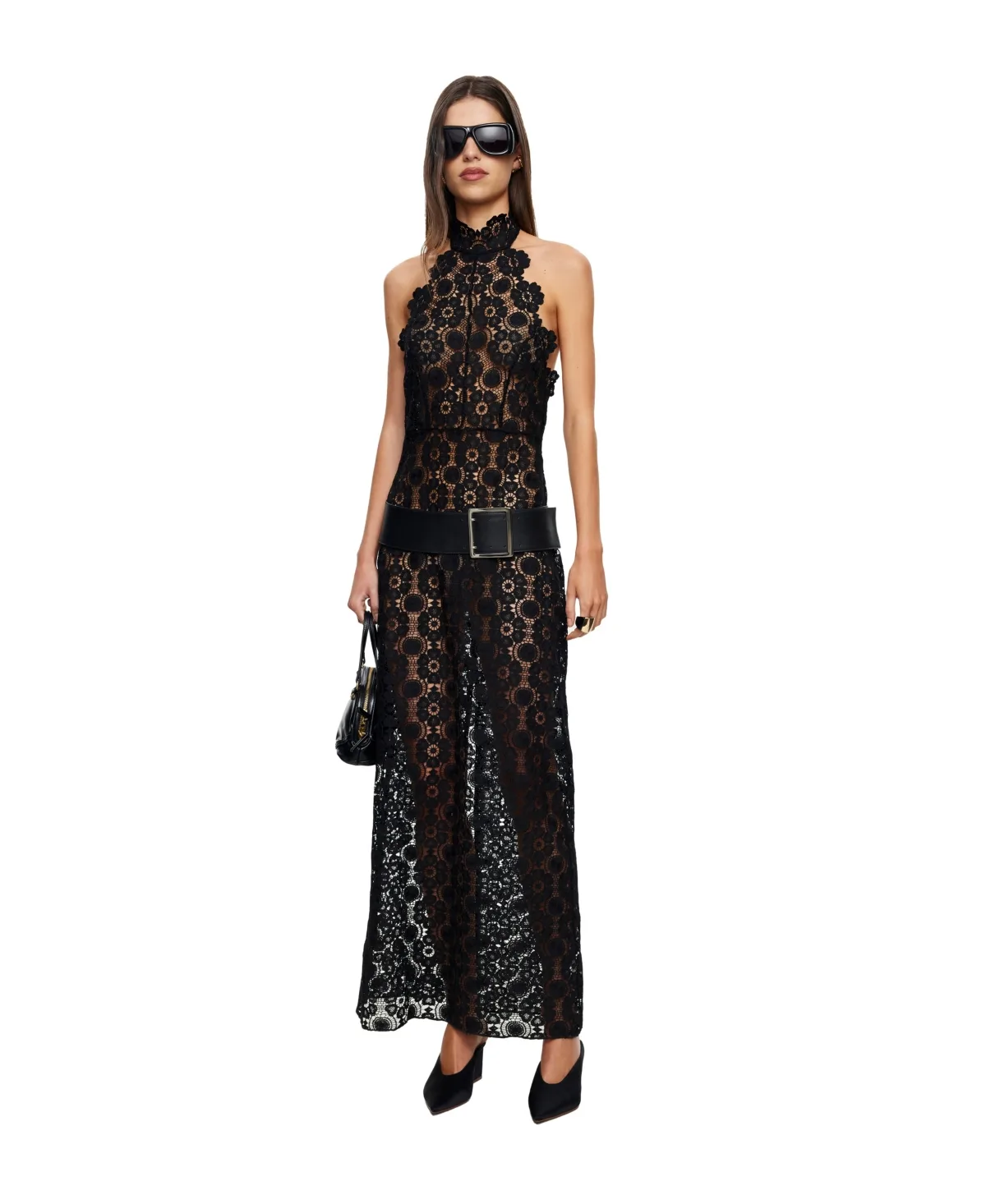Trophy Halter Lace Open-Back Maxi Dress by Lioness