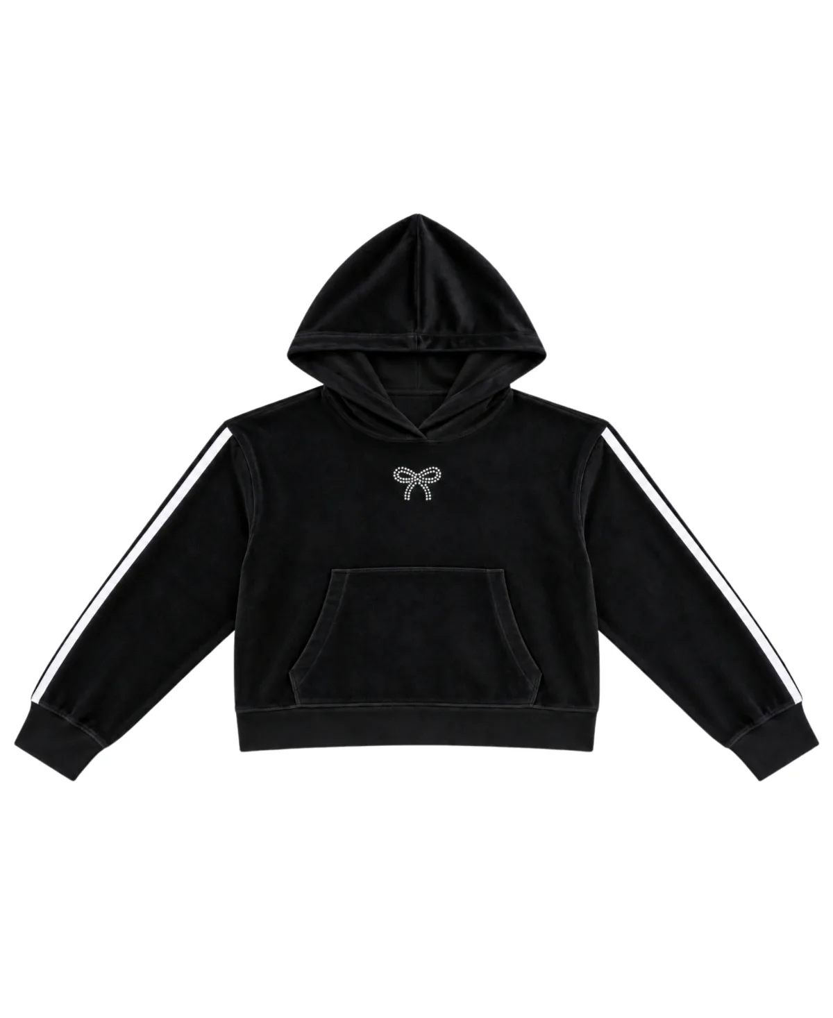 Velour Cropped Rhinestone Bow Hoodie by With Jules