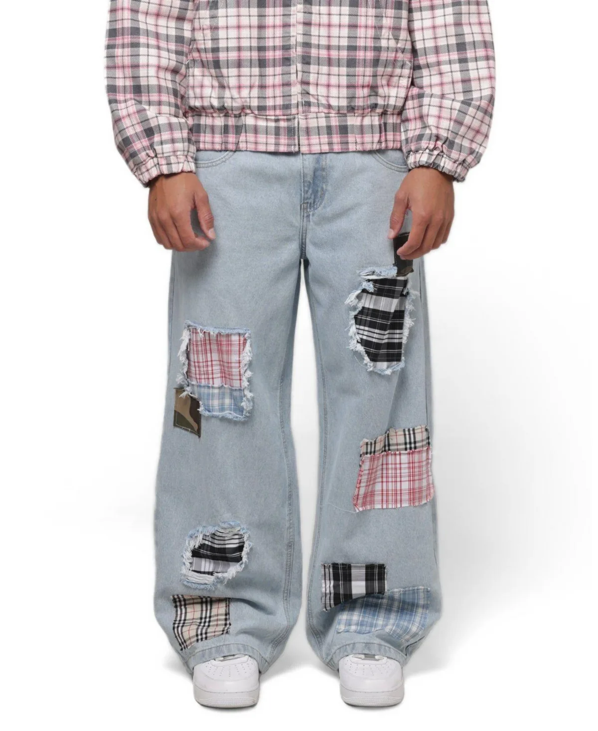 Patchwork Baggy Distressed Jeans by Loiter