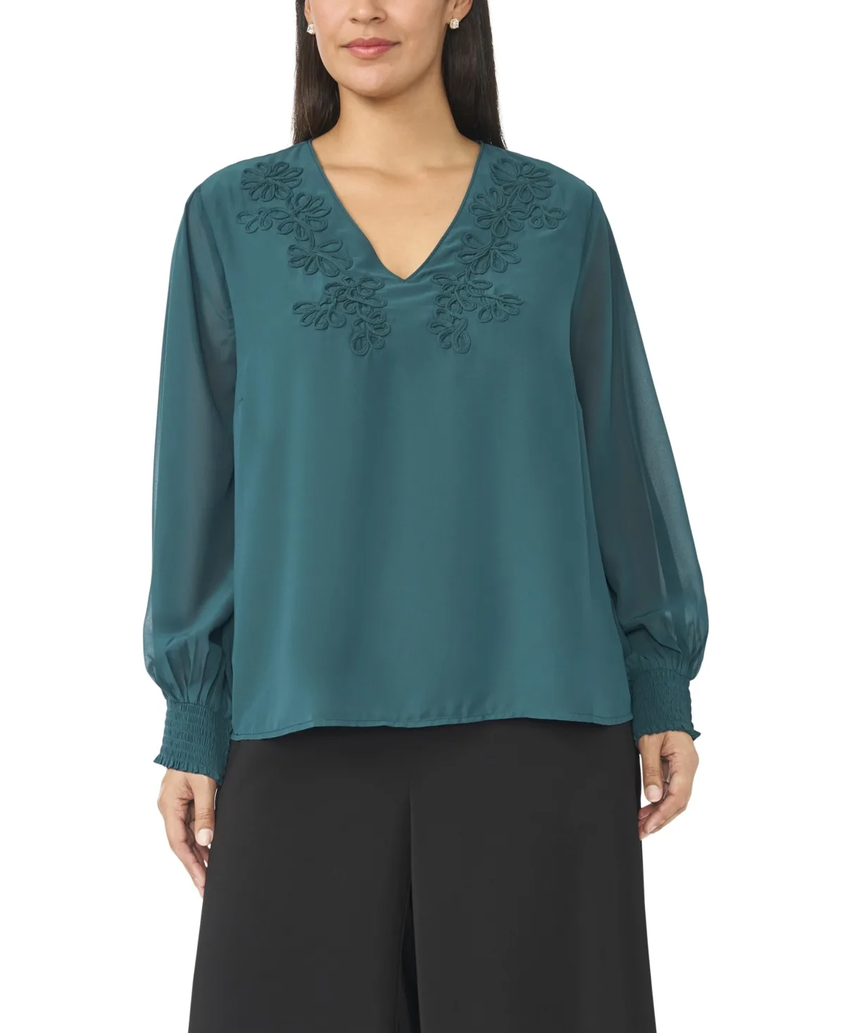 Embroidered V-Neck Long-Sleeve Blouse by Vince Camuto