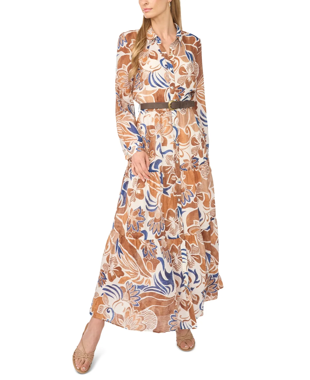 Floral Tiered Long-Sleeve Dress by Msk